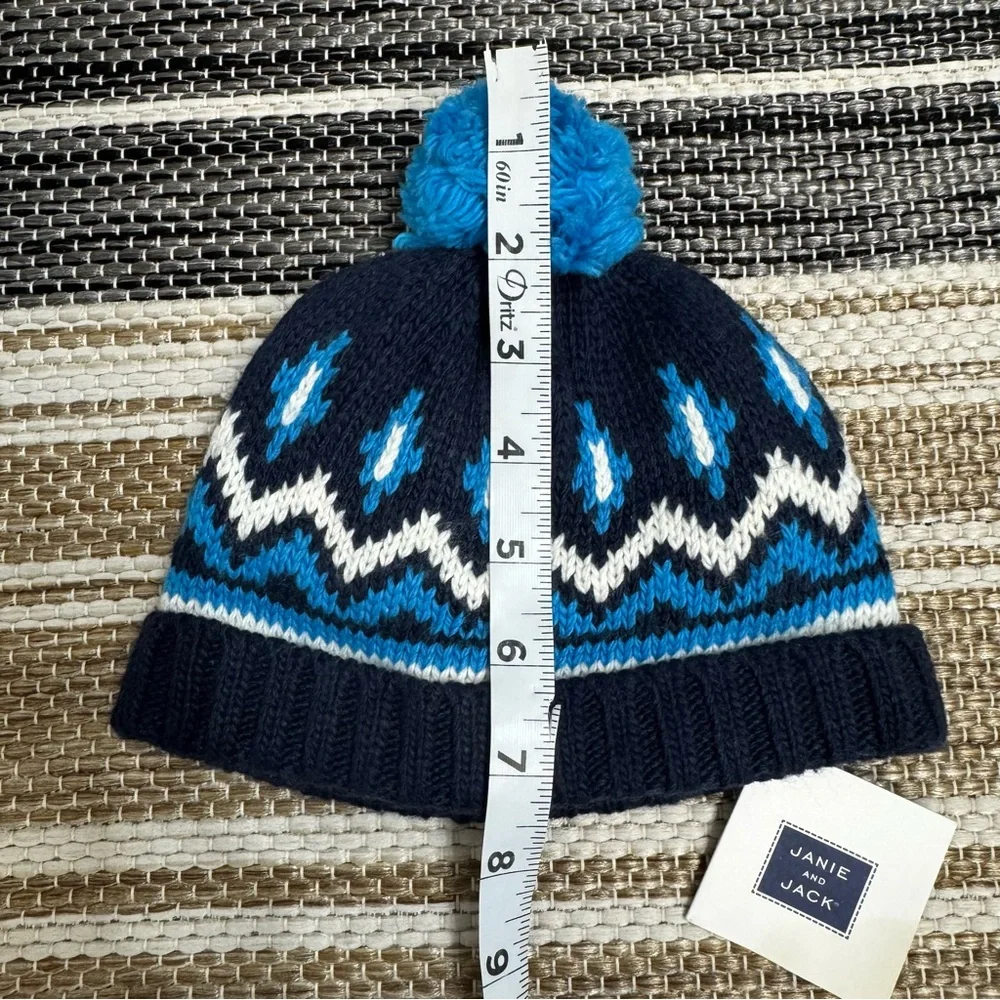 Janie and Jack Knit Beanie Pom Hat 0-6‎ Months Navy Blue Fair Isle